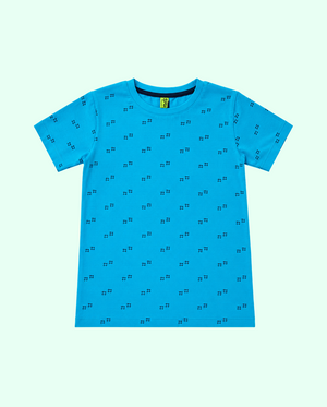 Teal Blue Micro Print Kids T-Shirt – Soft Cotton Casual Summer Wear for Boys BloomUp
