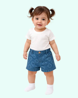 Bloomup Baby Girl Navy Blue Floral Print Shorts with Elastic Waistband Bloom Up