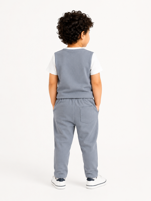 Teddy Island Ribbed T-Shirt & Jogger Set for Boys – Soft Cotton Summer Co-ord Set BloomUp
