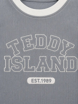 BloomUp Teddy Island Ribbed T-Shirt & Jogger Set for Boys – Soft Cotton Summer Co-ord Set