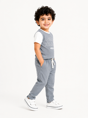 Teddy Island Ribbed T-Shirt & Jogger Set for Boys – Soft Cotton Summer Co-ord Set BloomUp