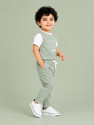 Teddy Island Ribbed T-Shirt & Jogger Set for Boys – Soft Cotton Co-ord Set BloomUp
