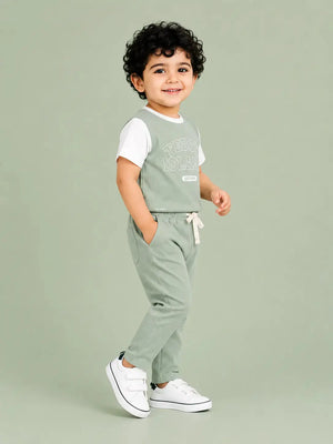 BloomUp Teddy Island Ribbed T-Shirt & Jogger Set for Boys – Soft Cotton Co-ord Set