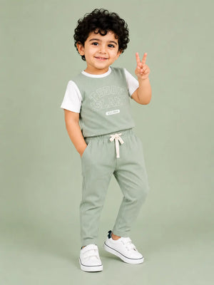 BloomUp Teddy Island Ribbed T-Shirt & Jogger Set for Boys – Soft Cotton Co-ord Set