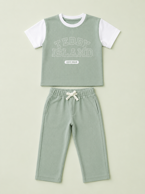 Teddy Island Ribbed T-Shirt & Jogger Set for Boys – Soft Cotton Co-ord Set BloomUp