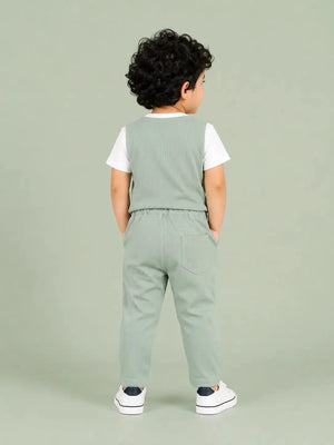 BloomUp Teddy Island Ribbed T-Shirt & Jogger Set for Boys – Soft Cotton Co-ord Set