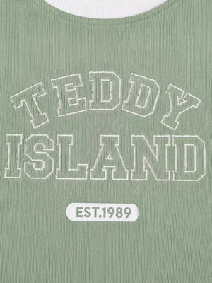 BloomUp Teddy Island Ribbed T-Shirt & Jogger Set for Boys – Soft Cotton Co-ord Set