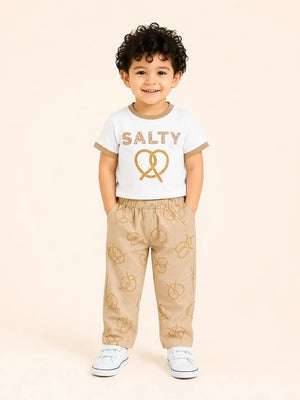 BloomUp Salty Pretzel T-Shirt & Ribbed Jogger Set for Boys – Soft Cotton Co-ord Set