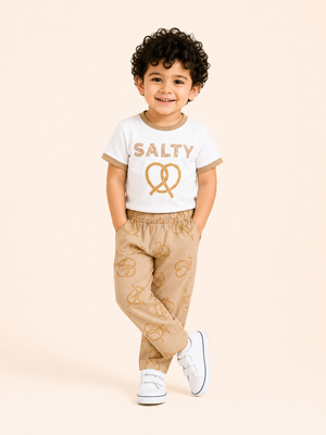 Salty Pretzel T-Shirt & Ribbed Jogger Set for Boys – Soft Cotton Co-ord Set BloomUp