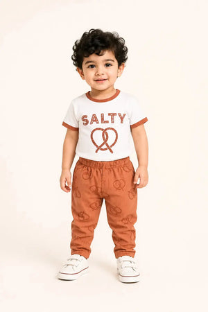 BloomUp Salty Pretzel T-Shirt & Ribbed Jogger Set for Boys – Soft Cotton Co-ord Set
