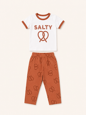 Salty Pretzel T-Shirt & Ribbed Jogger Set for Boys – Soft Cotton Co-ord Set BloomUp