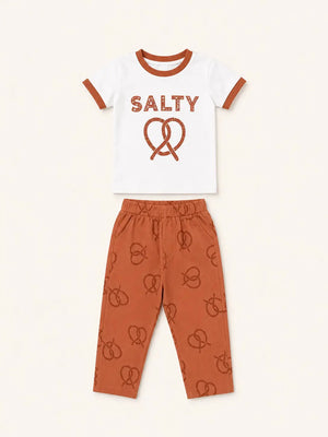 BloomUp Salty Pretzel T-Shirt & Ribbed Jogger Set for Boys – Soft Cotton Co-ord Set