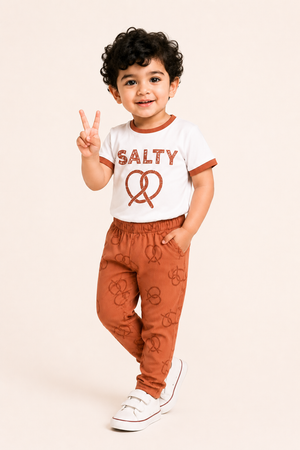 Salty Pretzel T-Shirt & Ribbed Jogger Set for Boys – Soft Cotton Co-ord Set BloomUp