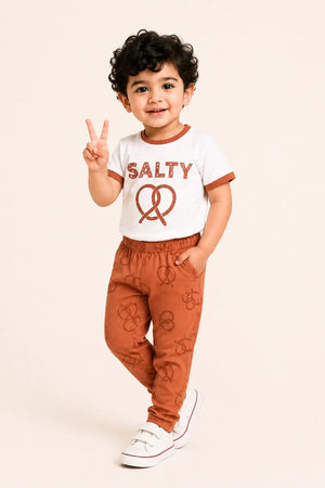 BloomUp Salty Pretzel T-Shirt & Ribbed Jogger Set for Boys – Soft Cotton Co-ord Set