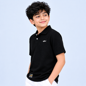 Black SPARK Logo Polo T-Shirt for Boys – Soft Cotton Casual Wear BloomUp
