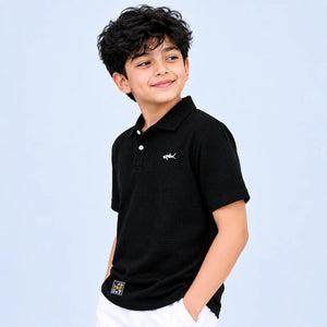 BloomUp Black SPARK Logo Polo T-Shirt for Boys – Soft Cotton Casual Wear