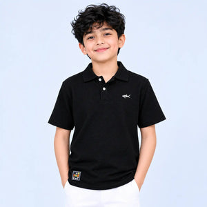 BloomUp Black SPARK Logo Polo T-Shirt for Boys – Soft Cotton Casual Wear