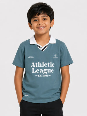 BloomUp Boys Teal Blue Polo T-Shirt – Athletic League Casual Collar Tee