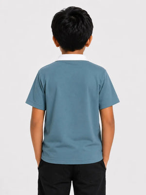 BloomUp Boys Teal Blue Polo T-Shirt – Athletic League Casual Collar Tee