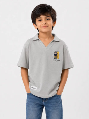BloomUp Boys Grey Polo T-Shirt – Casual Summer Collar Tee for Boys