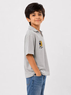 BloomUp Boys Grey Polo T-Shirt – Casual Summer Collar Tee for Boys