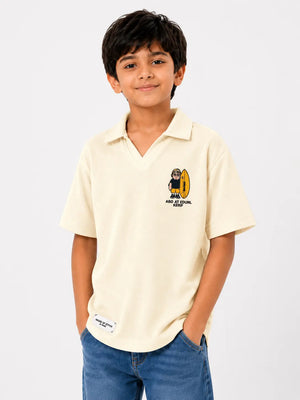 BloomUp Boys off-white Polo T-Shirt – Casual Summer Collar Tee for Boys