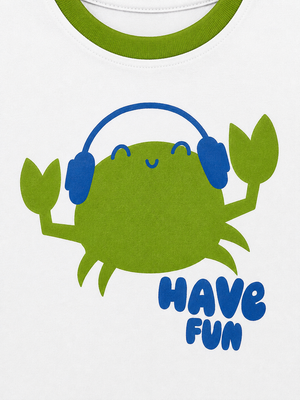 White Have Fun Green Crab Graphic T-Shirt & Navy Shorts Set for Toddlers – Soft Cotton Summer Wear BloomUp