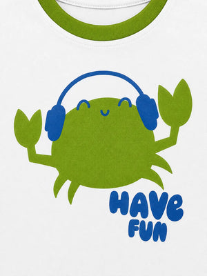 BloomUp White Have Fun Green Crab Graphic T-Shirt & Navy Shorts Set for Toddlers – Soft Cotton Summer Wear