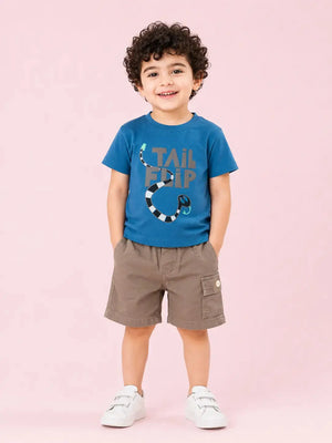 BloomUp Baby Boys Navy Blue T-Shirt & Cargo Shorts Set – Casual Summer Outfit