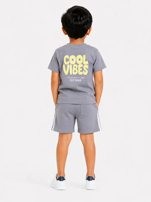 BloomUp Baby Boys Cement Grey Co-Ord Set – Printed T-Shirt & Shorts Summer Outfit