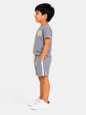 BloomUp Baby Boys Cement Grey Co-Ord Set – Printed T-Shirt & Shorts Summer Outfit