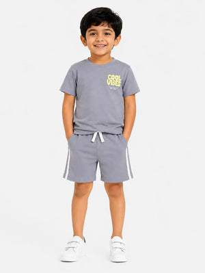 BloomUp Baby Boys Cement Grey Co-Ord Set – Printed T-Shirt & Shorts Summer Outfit