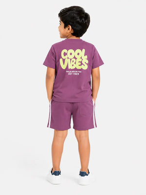 BloomUp Baby Boys Lilac Co-Ord Set – Printed T-Shirt & Shorts Summer Outfit