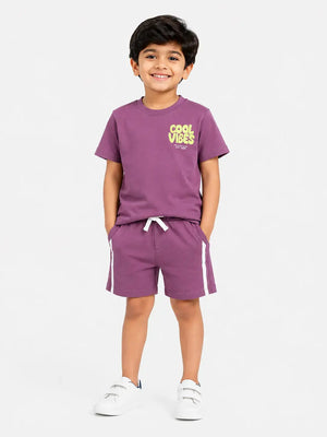 BloomUp Baby Boys Lilac Co-Ord Set – Printed T-Shirt & Shorts Summer Outfit