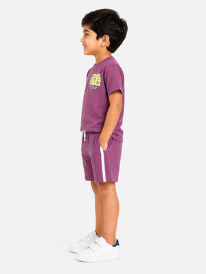 BloomUp Baby Boys Lilac Co-Ord Set – Printed T-Shirt & Shorts Summer Outfit