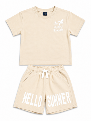 Beige Comfort Fit Boys Soft Cotton Clothing Set BloomUp
