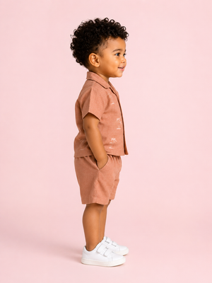 Boys Brick Brown Shirt & Shorts Co ord Set Kidswear BloomUp
