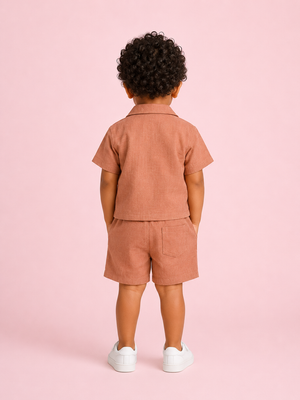 Boys Brick Brown Shirt & Shorts Co ord Set Kidswear BloomUp