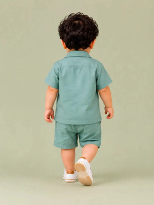 BloomUp Mint Green Bunny Embroidered Shirt & Shorts Co-ord Set for Baby Boys – Summer Casual Outfit