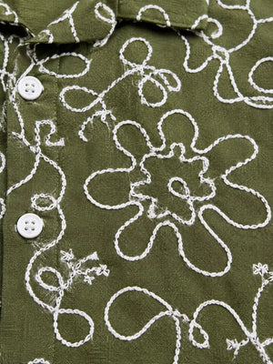 BloomUp Baby Boys Olive Green Embroidered Co-Ord Set – Shirt & Shorts Summer Outfit