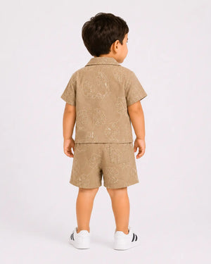 BloomUp Baby Boys Fawn Embroidered Co-Ord Set – Shirt & Shorts Summer Outfit