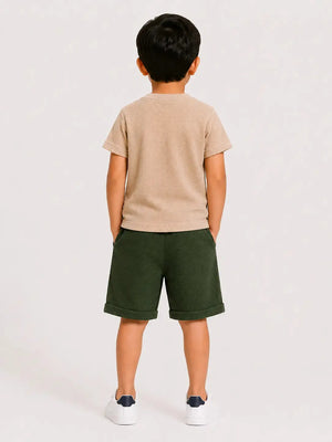 BloomUp Baby Boys Fawn & Olive Co-Ord Set – Printed T-Shirt & Shorts Summer Outfit