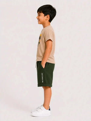 BloomUp Baby Boys Fawn & Olive Co-Ord Set – Printed T-Shirt & Shorts Summer Outfit