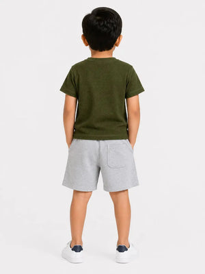 BloomUp Baby Boys Olive Green Co-Ord Set – Printed T-Shirt & Shorts Summer Outfit