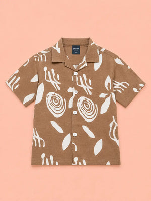 BloomUp Boys Biscuit Brown Printed Shirt – Half Sleeve Casual Summer Shirt