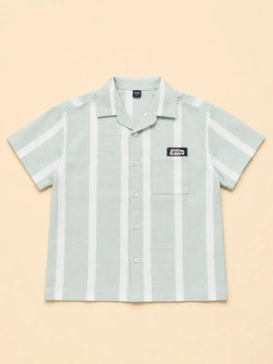 BloomUp Boys Mint Green Striped Shirt – Half Sleeve Casual Summer Shirt