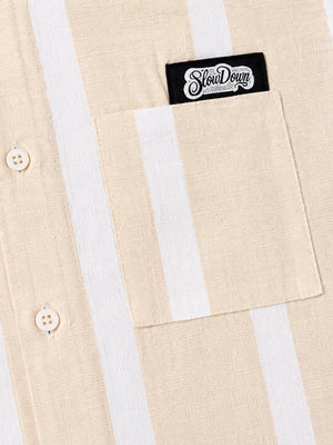 BloomUp Boys Beige Striped Shirt – Half Sleeve Casual Summer Shirt