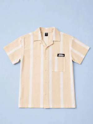BloomUp Boys Beige Striped Shirt – Half Sleeve Casual Summer Shirt