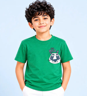BloomUp Green Stay Wild Graphic T-Shirt for Boys – Soft Cotton Summer Wear Kids Tee