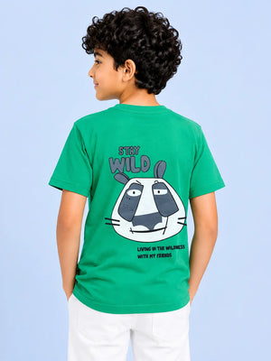 BloomUp Green Stay Wild Graphic T-Shirt for Boys – Soft Cotton Summer Wear Kids Tee